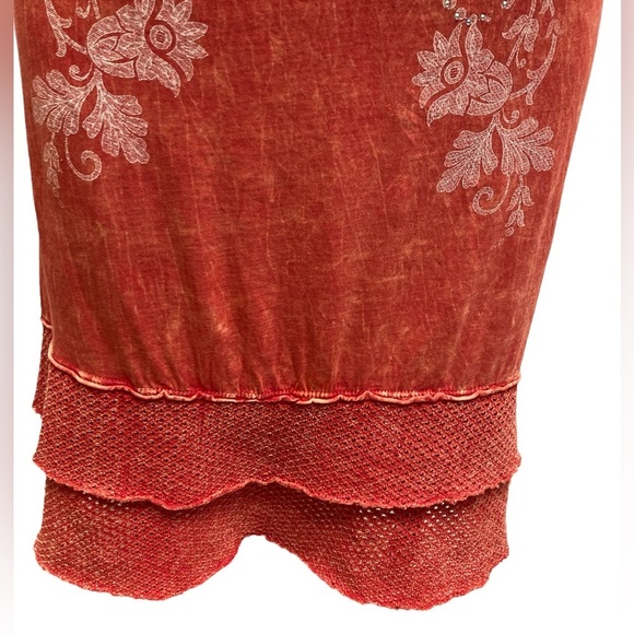 3/$15 Vintage Y2K 2000’s Floral Cross Embellished Red Dress Bling Women’s Large - Picture 4 of 9